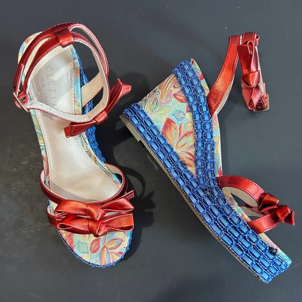 Cecelia New York | Whinney Platform Wedge in Red Metallic | 6.5